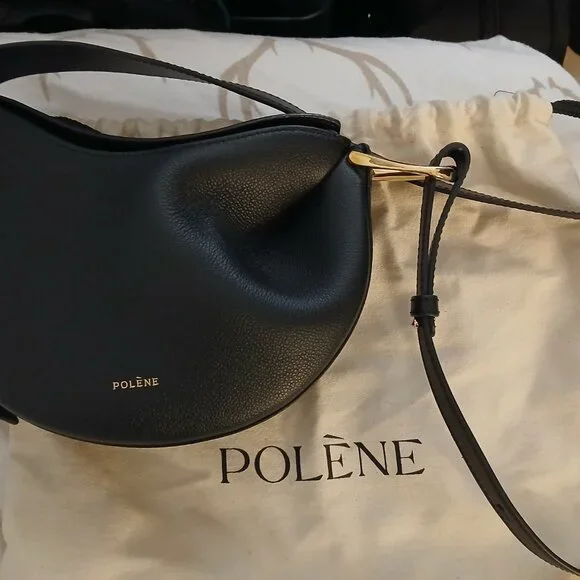 *New* POLENE "Tonca" black leather crossbody black leather w/gold accent - Picture 5 of 8